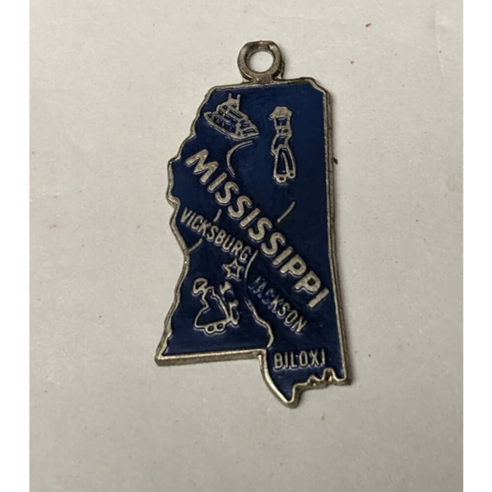 Mississippi MS Vintage 50 State Souvenir Enamel Bracelet Charm Blue w/o Jumpring